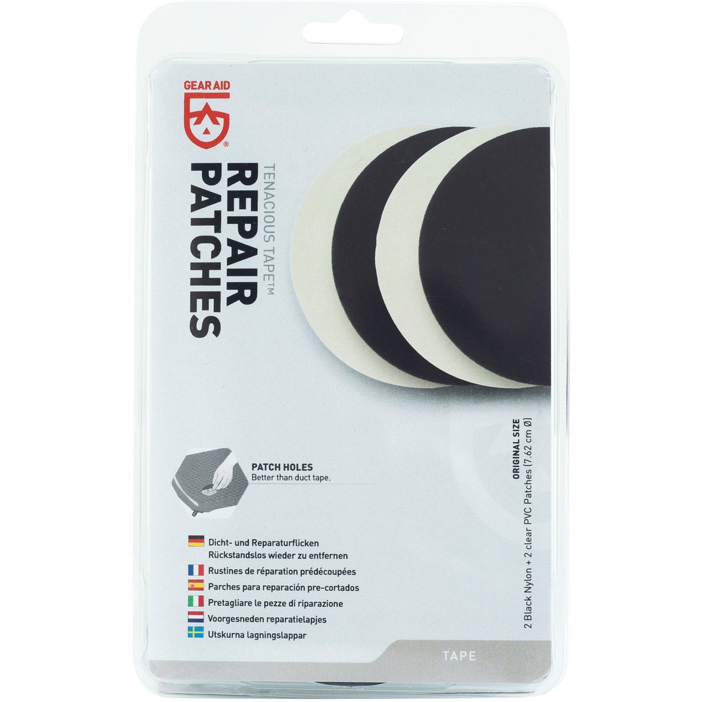 Gear Aid Tenacious Tape Repair Patches- 2 Clear & 2 Black Patches 7.6Cm